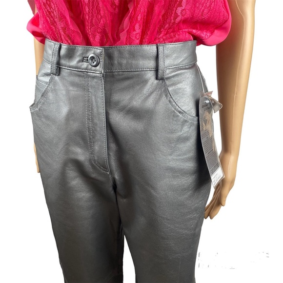 Tower Hill Collection Grey Metallic High Rise 100% Leather Pants Size 6 - Picture 2 of 13
